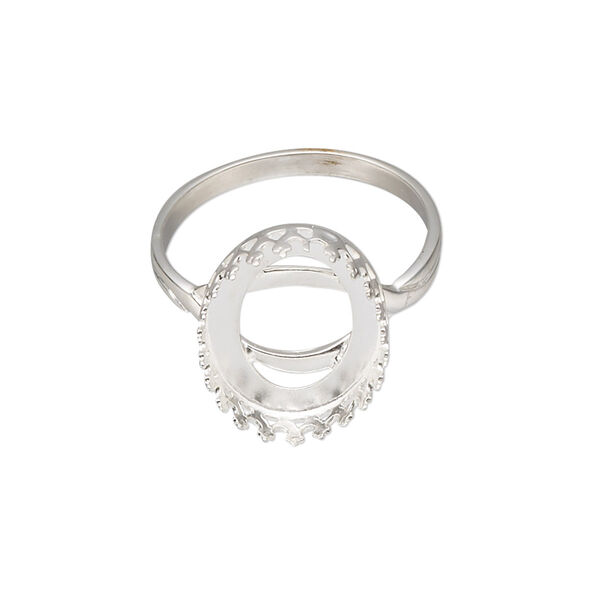 Ring, sterling silver, 17x13.5mm oval with 16x12mm oval cabochon bezel setting, size 9. Sold individually. image number 0