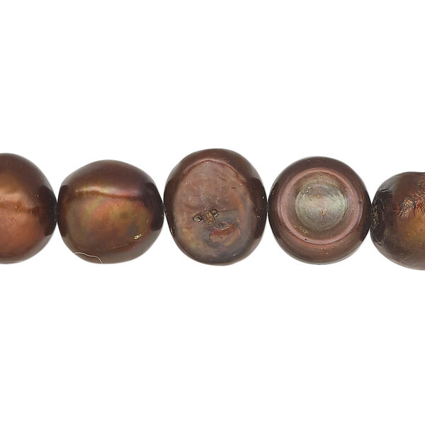 Freshwater 1pkg1, flat-sided potato pearl, 15.5-16 inch dark copper rose 11-13mm cultured image number 0