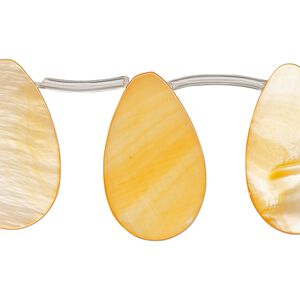 Bead, mother-of-pearl shell (dyed), orange, 25x6mm-25x8mm top-drilled flat teardrop, Mohs hardness 3-1/2. Sold per 14-inch strand, approximately 15 beads.