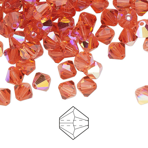 Bead 24pk padparadscha AB, Preciosa Czech crystal 6mm bicone image number 0