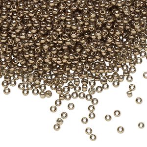 Seed bead, TOHO BEADS®, glass, pkg/250g, #11 round, opaque gold luster Montana blue (TR-11-204).
