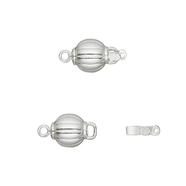Clasp, tab with safety, silver-plated brass, 8mm corrugated round. Sold per pkg of 10. image number 0