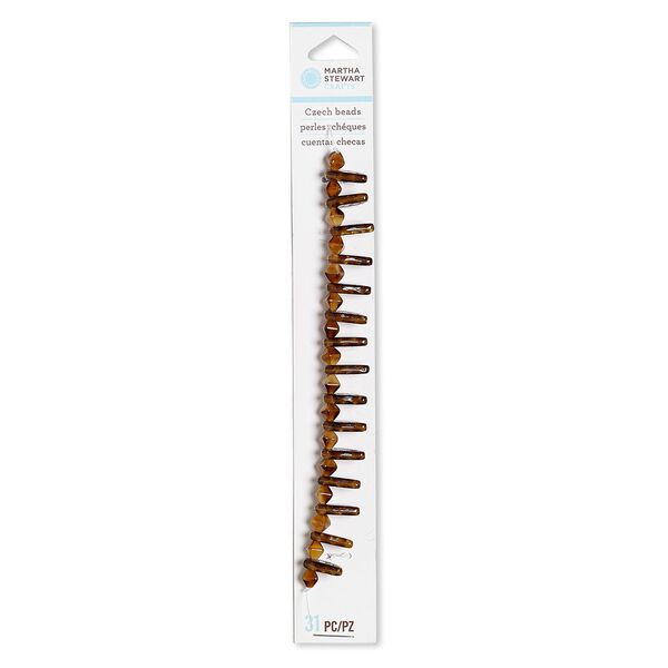 Bead, Czech pressed glass, opaque light brown and brown, 6x5mm double cone and 14x9mm top-drilled leaf. Sold per pkg of 31. image number 0