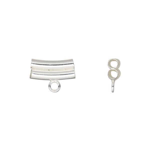 Bead, sterling silver, 13x6mm 2-strand curved double tube with loop. Sold individually. image number 0