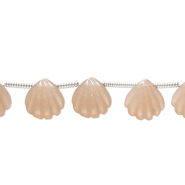 Peach moonstone 1pkg10, hand-cut top-drilled carved puffed shell bead natural B grade, 9x9mm image number 0