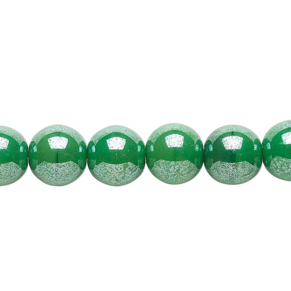 Bead, Czech glass druk, opaque green luster, 10mm round. Sold per 15-1/2" to 16" strand. image number 0