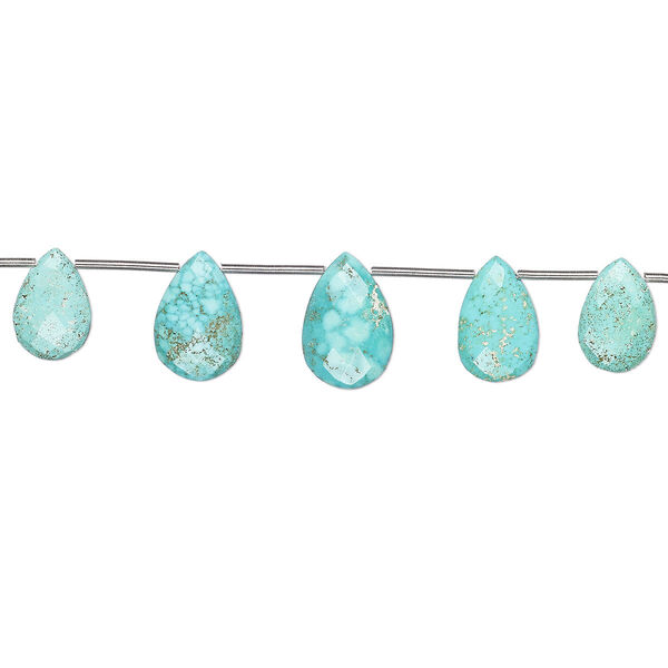 Bead, Imperial Crown turquoise (natural), 16x10mm-20x13mm hand-cut top-drilled faceted puffed teardrop, C grade, Mohs hardness 5 to 6. Sold per pkg of 5. image number 0