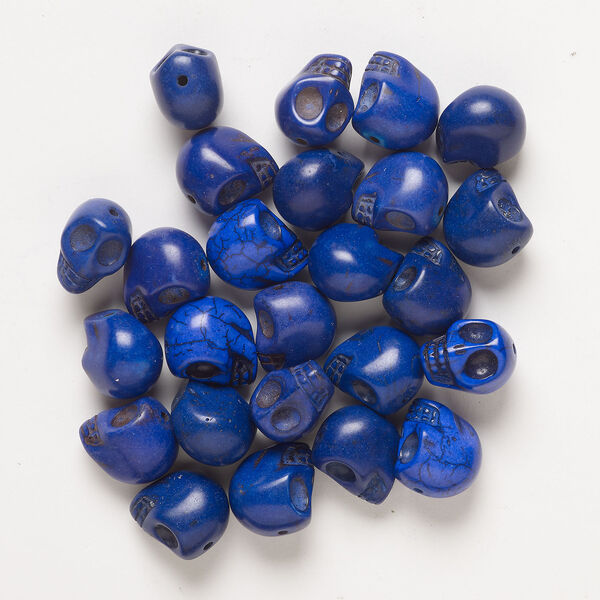 Bead mix, "howlite" (imitation) resin 1pkg25, opaque dark cobalt blue, 17x14mm-18x15mm skull. image number 0