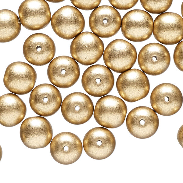 Bead, Czech glass druk, opaque satin gold, 8mm round. Sold per 15-1/2" to 16" strand, approximately 50 beads. image number 0