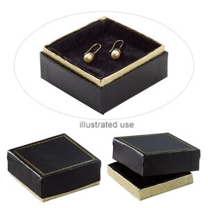 Box, paper and velvet, black and gold, 3 x 3 x 1-1/8 inches. Sold per pkg of 6.