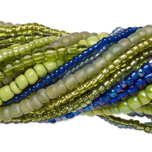 Seed bead mix, glass, pkg/(20)14inch, #6 round, mixed mixed colors.