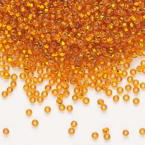 Seed bead, Preciosa Ornela Czech glass, pkg/500g, #11 rocaille, transparent silver-lined orange, (97000).