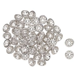 Bead cap, antique silver-finished "pewter" (zinc-based alloy), 10mm round with cutouts, fits 9-10mm beads. Sold per pkg of 50.