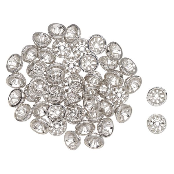 Bead cap, antique silver-finished "pewter" (zinc-based alloy), 10mm round with cutouts, fits 9-10mm beads. Sold per pkg of 50. image number 0