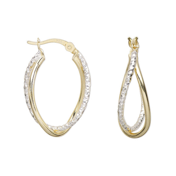Earring, Create Compliments®, "vermeil" and sterling silver, 25mm oval hoop with latch-back closure. Sold per pair. image number 0