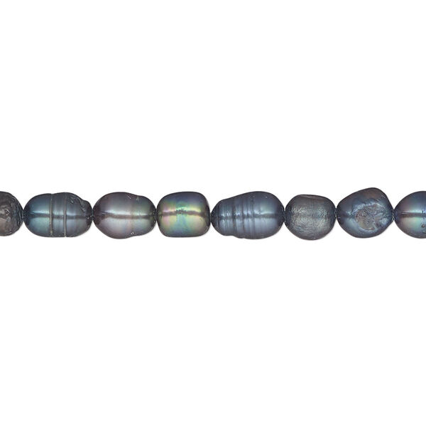 Pearl, cultured freshwater (dyed), iris green, 5mm rice, C grade, Mohs hardness 2-1/2 to 4. Sold per 15-inch strand. image number 0
