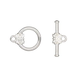 Clasp toggle 1pkg10 "pewter" (zinc alloy), 14mm round, silver-finished 1-strand