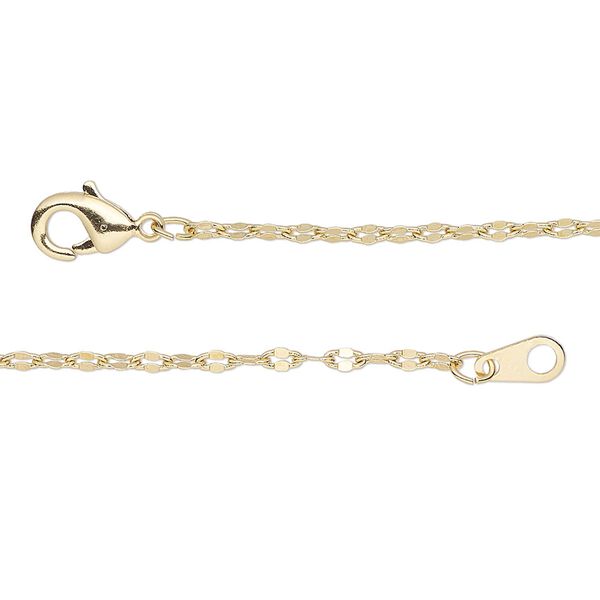Chain, gold-finished brass, 1.8mm mirror, 18 inches with lobster claw clasp. Sold individually. image number 0