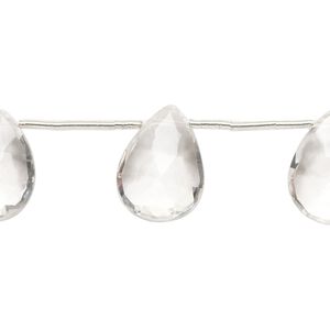 Quartz crystal 1pkg10, hand-cut top-drilled faceted puffed teardrop bead natural 12x9mm-16x12mm
