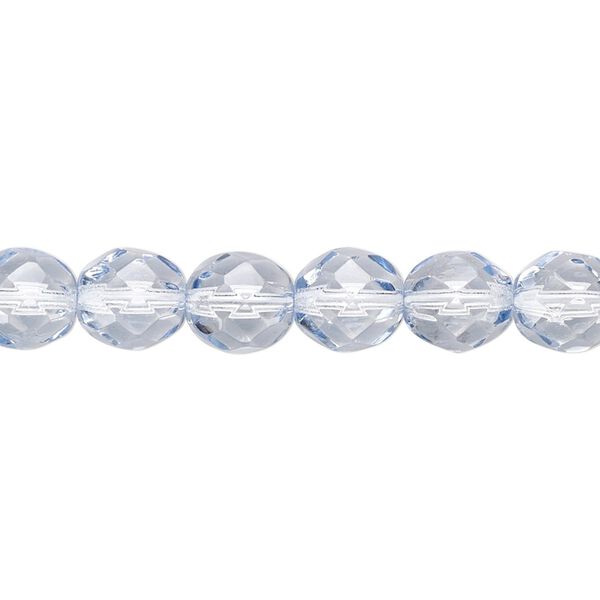 Bead, Czech fire-polished dipped décor glass, light blue, 8mm faceted round. Sold per 15-1/2" to 16" strand, approximately 50 beads. image number 0