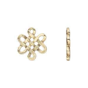 Link, pewter (tin-based alloy), pkg/1, antique gold plate, 17x15mm Celtic knotwork design.