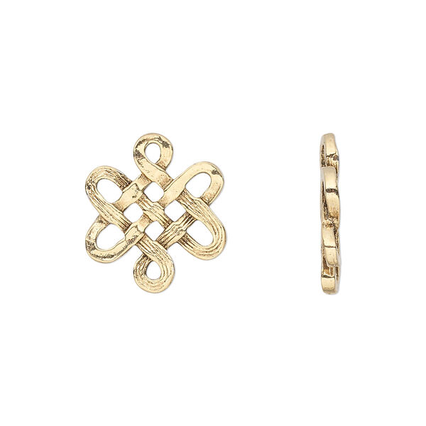 Link, pewter (tin-based alloy), pkg/1, antique gold plate, 17x15mm Celtic knotwork design. image number 0