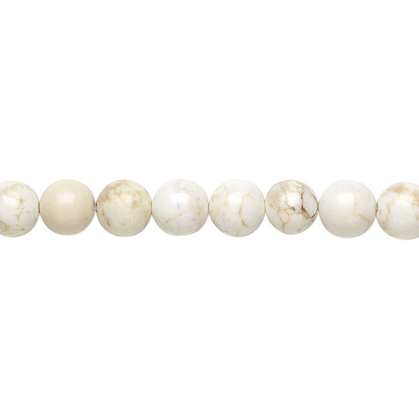 Bead, magnesite (stabilized), white, 6mm round, B grade, Mohs hardness 3-1/2 to 4. Sold per 15-1/2" to 16" strand. image number 0