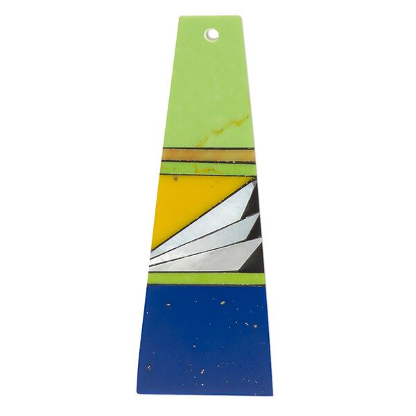 Focal, mother-of-pearl shell and resin, multicolored, 40x14.5mm single-sided flat trapezoid. Sold individually. image number 0