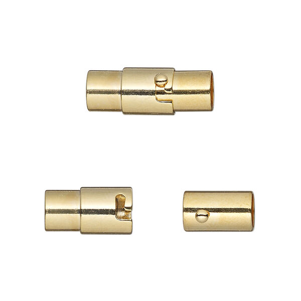 Clasp, magnetic, gold-finished brass, 18x7mm locking round tube with glue-in ends. Sold per pkg of 2. image number 0