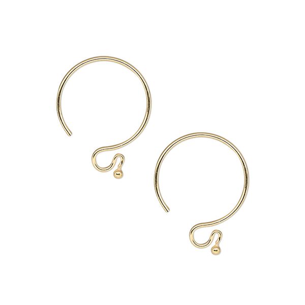 Ear wire French hook 1pkg10 gold-plated, 15mm / 1.5mm ball / open loop, 20 gauge brass 5 pair image number 0