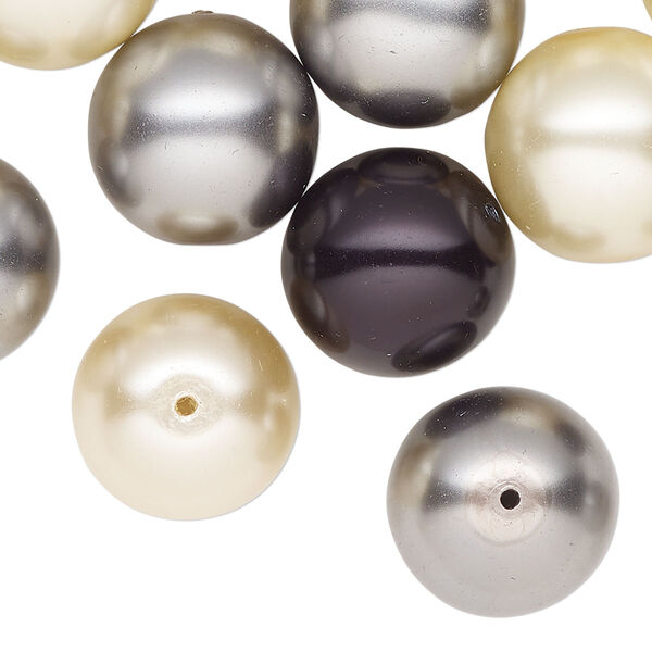 Pearl mix 5ounce pk black grey cream, Preciosa Czech glass pearl 16mm round image number 0