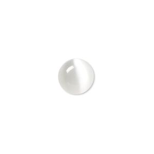 Cabochon, cat's eye glass (fiber optic glass), white, 10mm calibrated round, quality grade. Sold per pkg of 10.