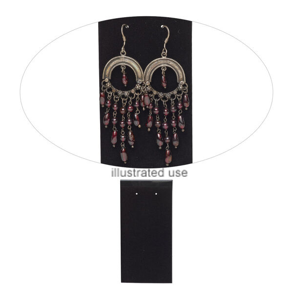 Earring card, flocked plastic, black, 4x2-inch rectangle. Sold per pkg of 25. image number 0