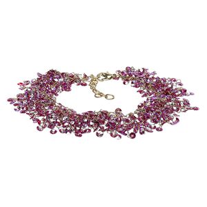 Bracelet, acrylic sequin with gold-finished brass and steel, light purple AB, 20mm wide with 4mm round, 7-1/2 inches with 1-1/2 inch extender chain and lobster claw clasp. Sold individually.