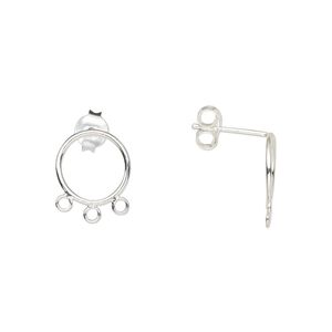 Earstud 1pkg2 sterling silver, 12.5x10mm open round / 3 closed loop / earnuts, 1 pair