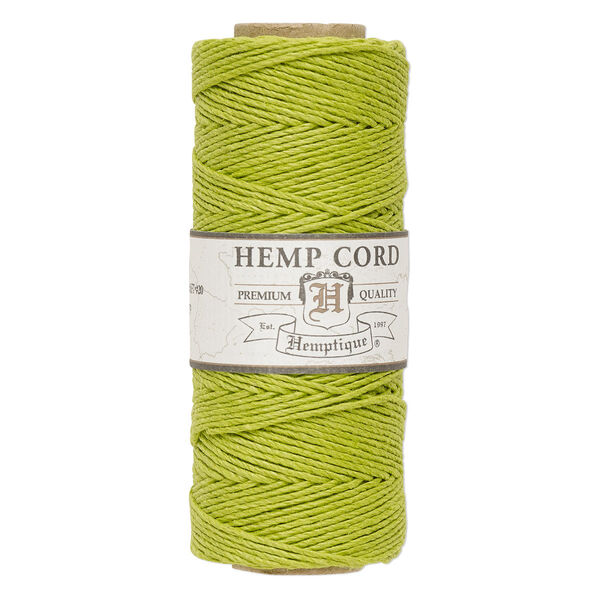 Cord, Hemptique®, polished hemp, lime green, 1mm diameter, 20-pound test. Sold per 205-foot spool. image number 0