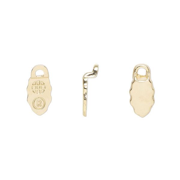 Bail, Aanraku&reg;, glue-on earring, gold-plated "pewter" (zinc-based alloy), 13x6mm with 9x6mm leaf flat base. Sold per pkg of 4. image number 0