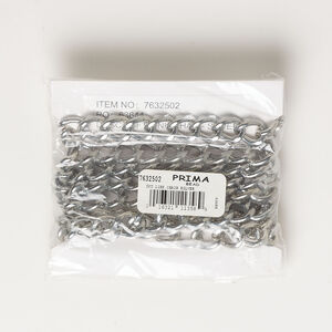 Chain, curb 1pkg1, antique silver-finished steel, 12mm, 5-foot section.