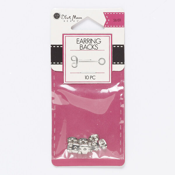 Earnut, silver-finished "pewter" (zinc-based alloy), 6x3.5mm. Sold per pkg of 5 pairs. image number 0