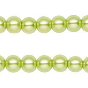 Bead, glass pearl, yellow-green, 8mm round. Sold per pkg of (2) 15-inch strands, approximately 100 beads.