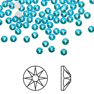 Flat back 144pk blue zircon shimmer foil back, Crystal Passions® 3-3.2mm rose round SS12 2088