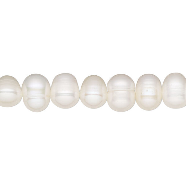 Pearl, cultured freshwater (bleached), white, 7-8mm semi-round, D grade, Mohs hardness 2-1/2 to 4. Sold per 15-1/2" to 16" strand. image number 0
