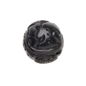 Jet 1pkg1, hand-carved round bead natural 20mm
