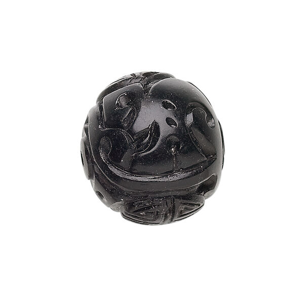 Jet 1pkg1, hand-carved round bead natural 20mm image number 0