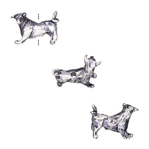 Bead, antique silver-plated brass, 14.5x10mm vertically-drilled 3D bull. Sold individually.