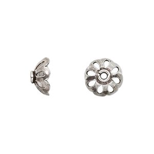 Bead cap, antiqued sterling silver, 11x5mm saucer with cutout design, fits 10-12mm bead. Sold per pkg of 4.