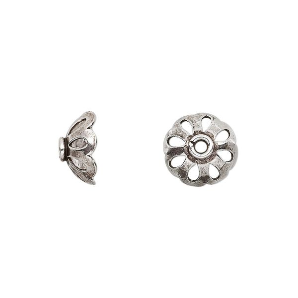 Bead cap, antiqued sterling silver, 11x5mm saucer with cutout design, fits 10-12mm bead. Sold per pkg of 4. image number 0