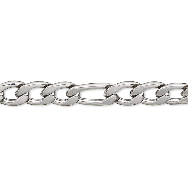 Chain, stainless steel, 6.25mm figaro. Sold per 50-foot spool. image number 0