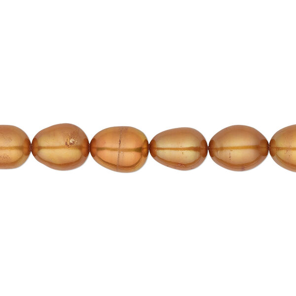Pearl, cultured freshwater (dyed), copper, 7-8mm rice, C grade, Mohs hardness 2-1/2 to 4. Sold per 16-inch strand. image number 0