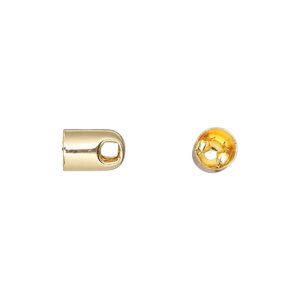 Cord end, glue-in, gold-finished brass, 9x6mm with 5mm inside diameter. Sold per pkg of 50.